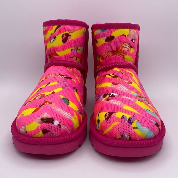 Ugg Women’s Classic Mini Tiger Flower Boots Pink/Yellow  |  Size: 6 - Picture 5 of 14